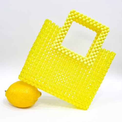 Lemon Yellow Crystal Beaded Tote