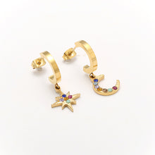 Load image into Gallery viewer, Celestial Star &amp; Moon Gold Huggie Earrings