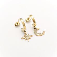 Load image into Gallery viewer, Celestial Star &amp; Moon Gold Huggie Earrings