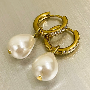 Catherine Pearl Drop Hoop Earrings