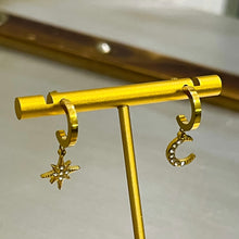 Load image into Gallery viewer, Celestial Star &amp; Moon Gold Huggie Earrings