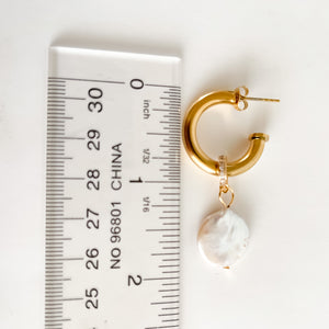 Coin Pearl Huggie Earrings