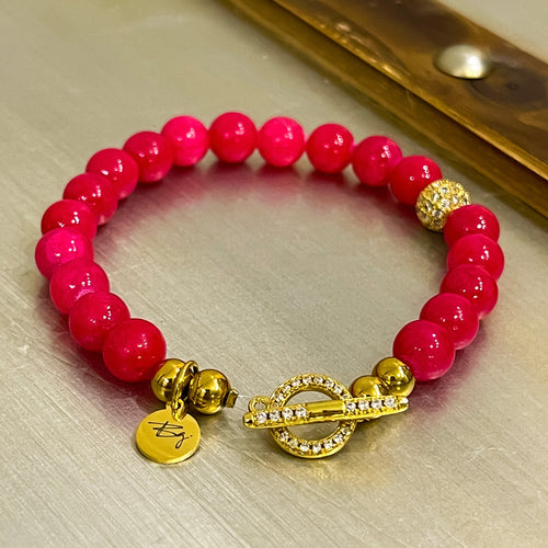 Pop of Gold Strawberry Jade Bracelet